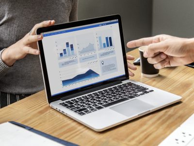 Business presentation on a laptop screen
